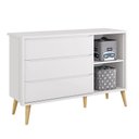 Ver imagem 3 de Dormitório Theo Retrô 3 Portas, Cômoda 1 Porta, Berço, Mesa de Apoio Branco Fosco com Pés Madeira na