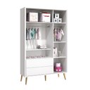Ver imagem 2 de Dormitório Theo Retrô 3 Portas, Cômoda 1 Porta, Berço, Mesa de Apoio Branco Fosco com Pés Madeira na