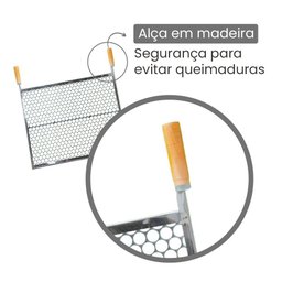 Grelha Especial Inox Moeda 40x45 para Churrasco Cabo Madeira - Gudim - 2