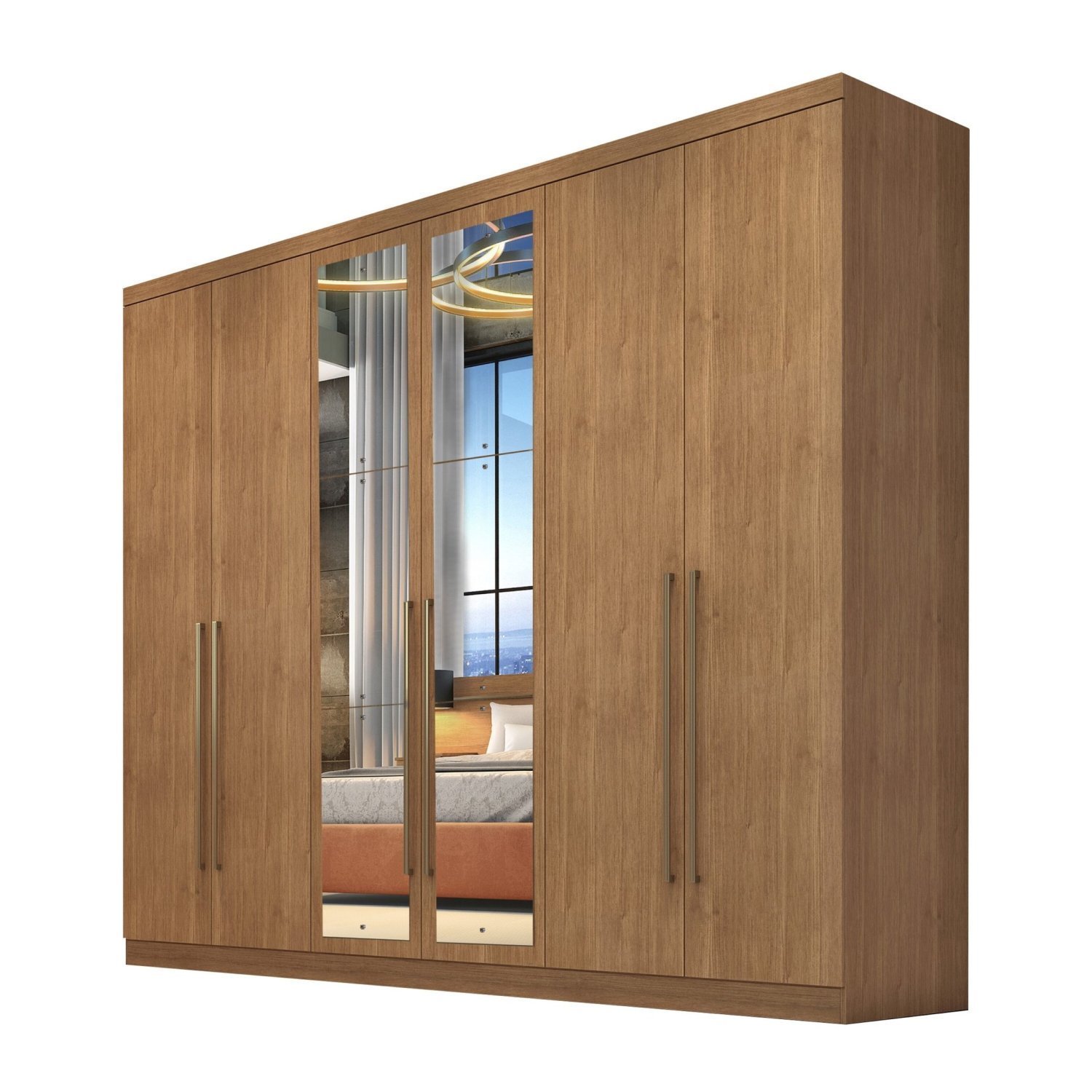 Guarda Roupa Casal 6 Portas 4 Gavetas com Espelho Lottus Novo Horizonte - 4