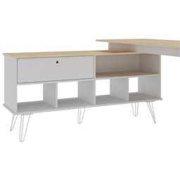 Escrivaninha em L Mesa Office com Nichos e Porta Dubai Carvalho-branco - 6