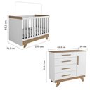 Ver imagem 3 de Kit Conjunto Quarto Infantil Bebê Berço Mini Cama 2 em 1 Cômoda 3 Gavetas Mdf Branco e Marrom