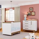 Ver imagem 1 de Kit Conjunto Quarto Infantil Bebê Berço Mini Cama 2 em 1 Cômoda 3 Gavetas Mdf Branco e Marrom