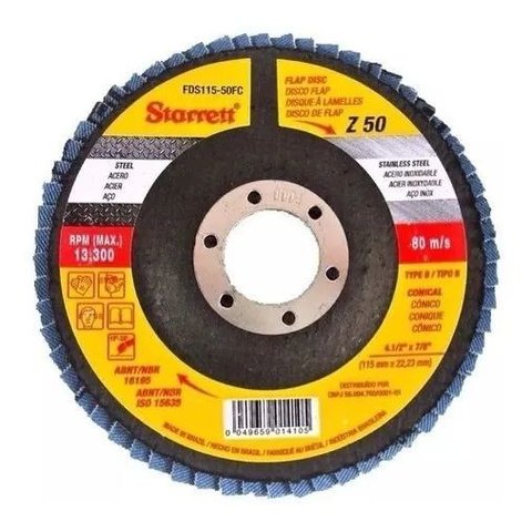 Disco Flap Fibra de Vidro Cônico (4 1/2x7/8) Grão 50