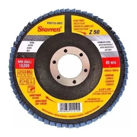 Disco Flap Fibra de Vidro Cônico (4 1/2x7/8) Grão 50
