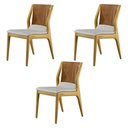 Ver imagem 1 de Kit 3 Cadeiras Decorativas Sala de Jantar Madeira Maciça Bruyne PU/Linho Marrom/Bege - Gran Belo
