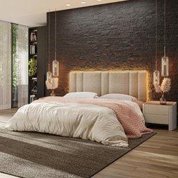 Cabeceira King Estofada com Led - Linho Bege - 7