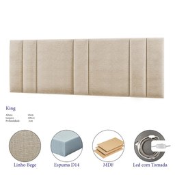 Cabeceira King Estofada com Led - Linho Bege - 3