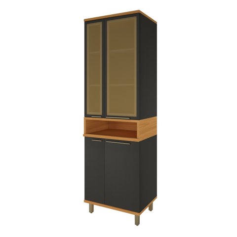 Paneleiro Cristaleira 70cm 4 Portas 1 Nicho Vidros Reflecta para Cozinha Modulada Madri