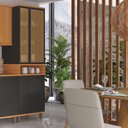 Ver imagem 4 de Paneleiro Cristaleira 70cm 4 Portas 1 Nicho Vidros Reflecta para Cozinha Modulada Madri Preto/Chumbo