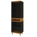 Ver imagem 3 de Paneleiro Cristaleira 70cm 4 Portas 1 Nicho Vidros Reflecta para Cozinha Modulada Madri Preto/Chumbo