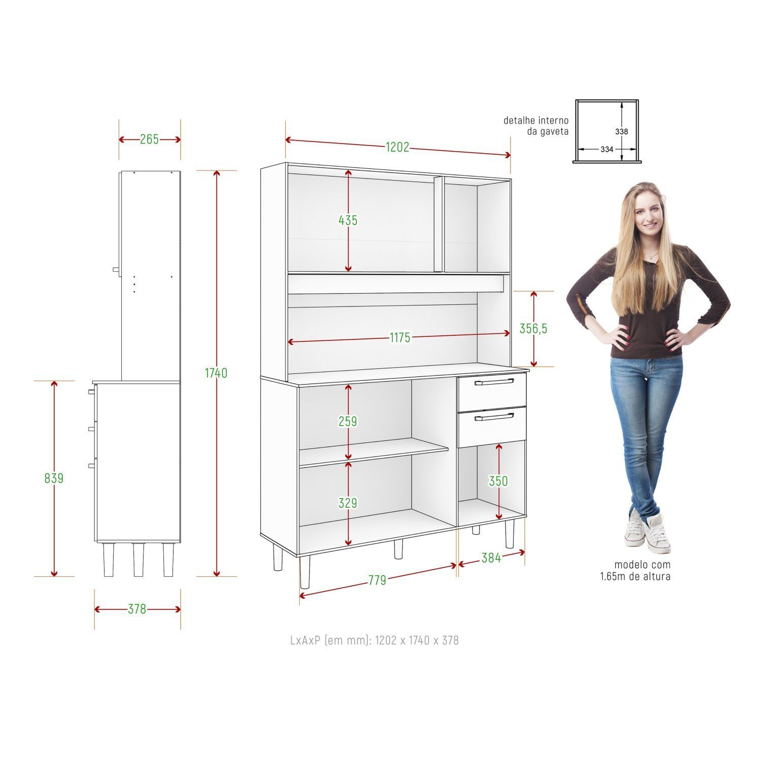 Armário para Cozinha 6 Portas 2 Gavetas 120cm  - 4