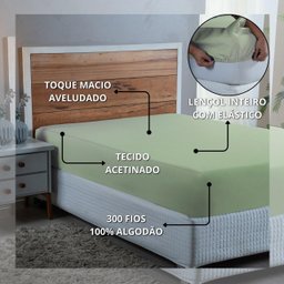 Lençol Cama Queen 100% Algodão com Elástico Percal 300 Fios Hotel Pousada:verde Bebe - 4