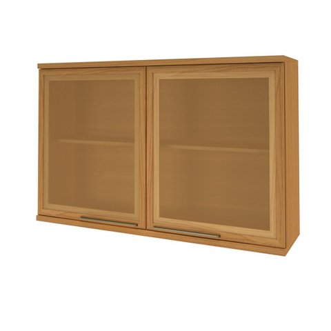 Armário Aéreo 2 Portas 120cm com Vidros Reflecta para Cozinha Modulada Madri Amarelo/Freijó