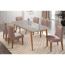 Ver imagem 1 de Sala Jantar Mesa Havana Tampo C/ Vidro Curvo 180cm+6 Cadeiras Maldivas Madeira Naturale/off White -