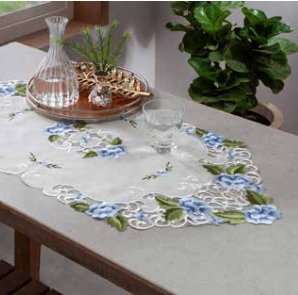 Caminho de Mesa Rendado Atenas Azul/Branco Linha Floral 40x150cm Jolitex - 3