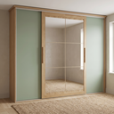 Ver imagem 1 de Guarda Roupa Casal com Espelho 4 Portas de Correr 4 Gavetas 265x234cm Cor Flex Nogueira/Macadâmia/Verde