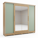 Ver imagem 4 de Guarda Roupa Casal com Espelho 4 Portas de Correr 4 Gavetas 265x234cm Cor Flex Nogueira/Macadâmia/Verde