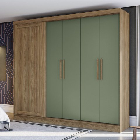 Guarda Roupa 5 Portas 4 Gavetas Marrom/Nogueira/Verde Oliva