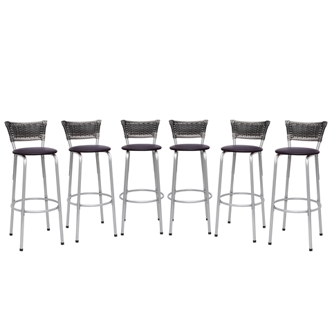 Kit 6 Banquetas Alta Vime Junco Degradê Sacada Àrea Gourmet Balcão Ilha Bancada bar piscina Cozinha