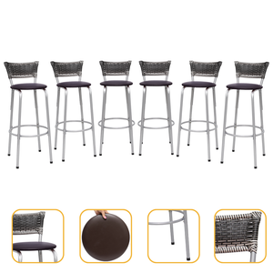 Kit 6 Banquetas para Balcão Prata Encosto Junco Bistrô Ilhas Gourmet Bares - Marrom Escuro