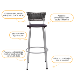 Kit 6 Banquetas Alta Vime Junco Degradê Sacada Àrea Gourmet Balcão Ilha Bancada bar piscina Cozinha - 4