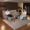 Ver imagem 3 de Sofá Cama Andorra 3 Lugares Império Reclinável Casal Pés Madeira com Banqueta Suede Chocolate