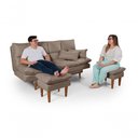 Ver mais imagens de Sofá Cama Andorra 3 Lugares Império Reclinável Casal Pés Madeira com Banqueta Suede Chocolate