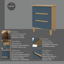 Mesa Cabeceira 3 Gavetas Logan  - 8