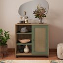 Ver imagem 1 de Buffet 1 Porta Palhinha Rattan Charlotte Verde/Carvalho/Menta