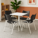 Ver imagem 1 de Jogo Mesa Quadrada 70x70 para Restaurante Comércio com 4 Cadeiras Iso Preta Base Branca Ecomhome