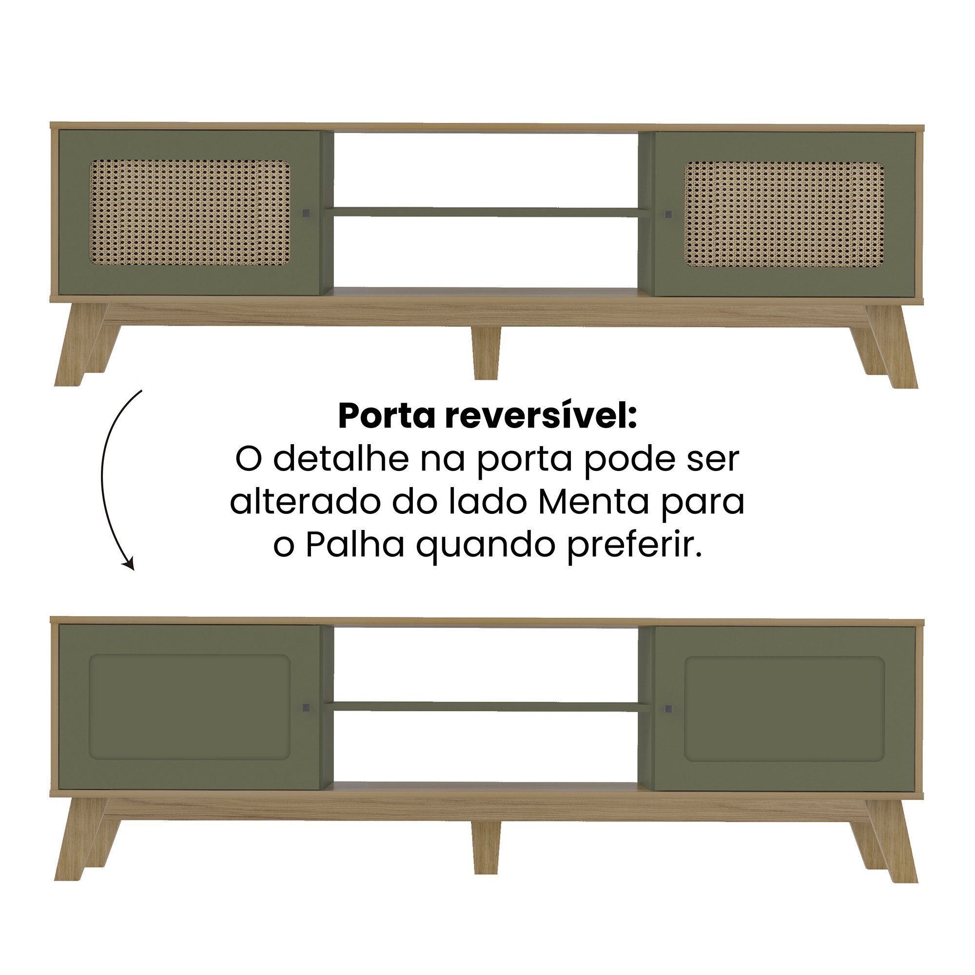 Rack para TV até 75 polegadas, 2 Portas Reversíveis, 1 Prateleira, Memphis, Artely Carvalho/ Menta - 6