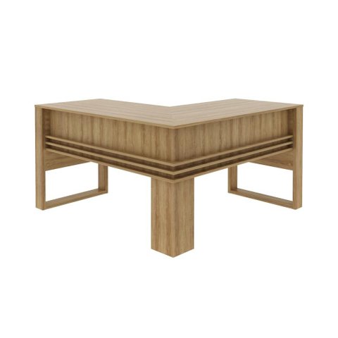 Mesa para Escritório em L 136cm com Detalhe Ripado Amêndoa ME4145 - Tecnomobili