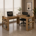 Ver imagem 2 de Mesa para Escritório em L 136cm com Detalhe Ripado ME4145 Amêndoa - Tecno Mobili