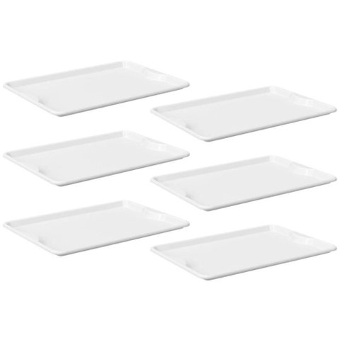 Kit 6 Bandejas Servir 48x33cm Plástico Branco Coza Uno Horeca Restaurante Buffet Fast Food