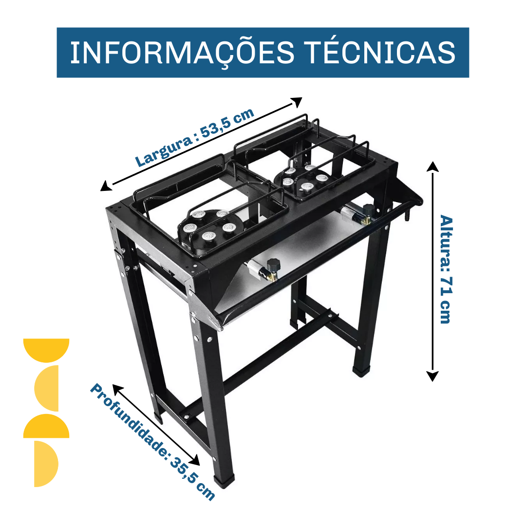 Fogão Industrial 2 Bocas Jr Alta Pressão Preto C/ Mangueira - 3