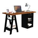Ver imagem 2 de Escrivaninha Mesa Escritório Cavalete com Chave Bali 2 Prateleira 2 Nichos 135cm Preto e Canela
