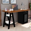 Ver imagem 4 de Escrivaninha Mesa Escritório Cavalete com Chave Bali 2 Prateleira 2 Nichos 135cm Preto e Canela