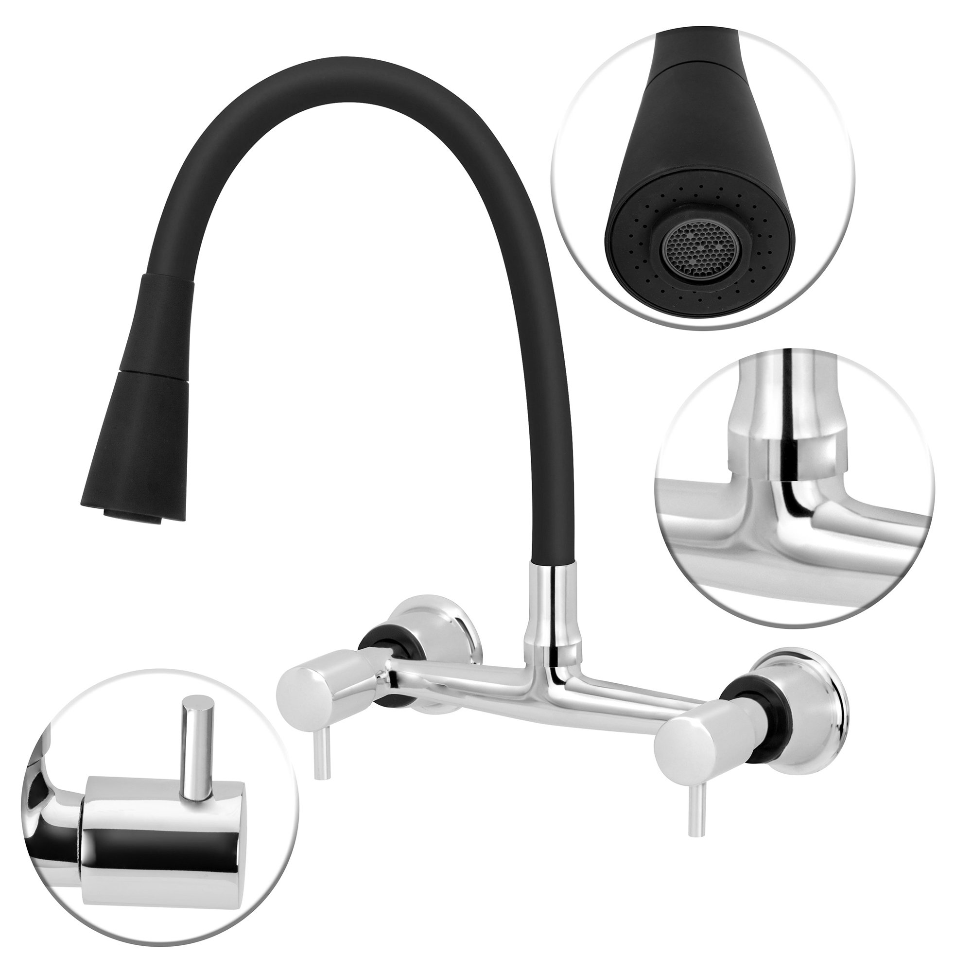 Torneira Misturador Gourmet Preto Flexível Cozinha Parede - 2