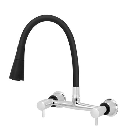 Torneira Misturador Gourmet Preto Flexível Cozinha Parede