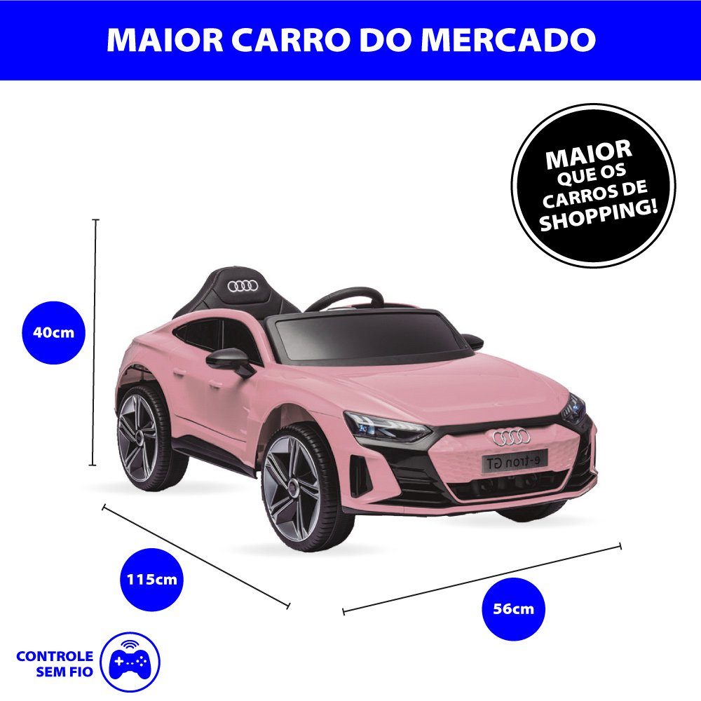 Carro Elétrico Infantil com Controle Remoto 12v Audi E-tron Sportback Rosa Música Luz de Led e Carre - 6