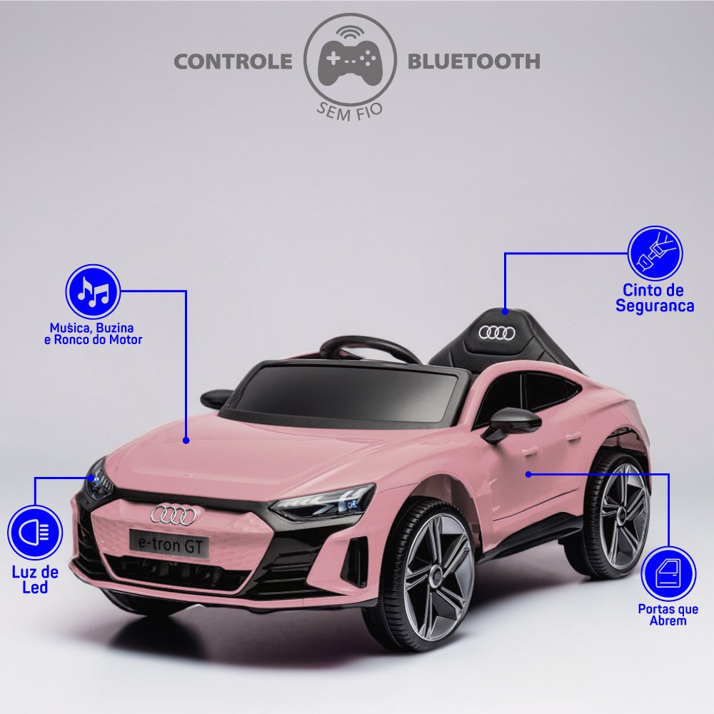 Carro Elétrico Infantil com Controle Remoto 12v Audi E-tron Sportback Rosa Música Luz de Led e Carre - 5