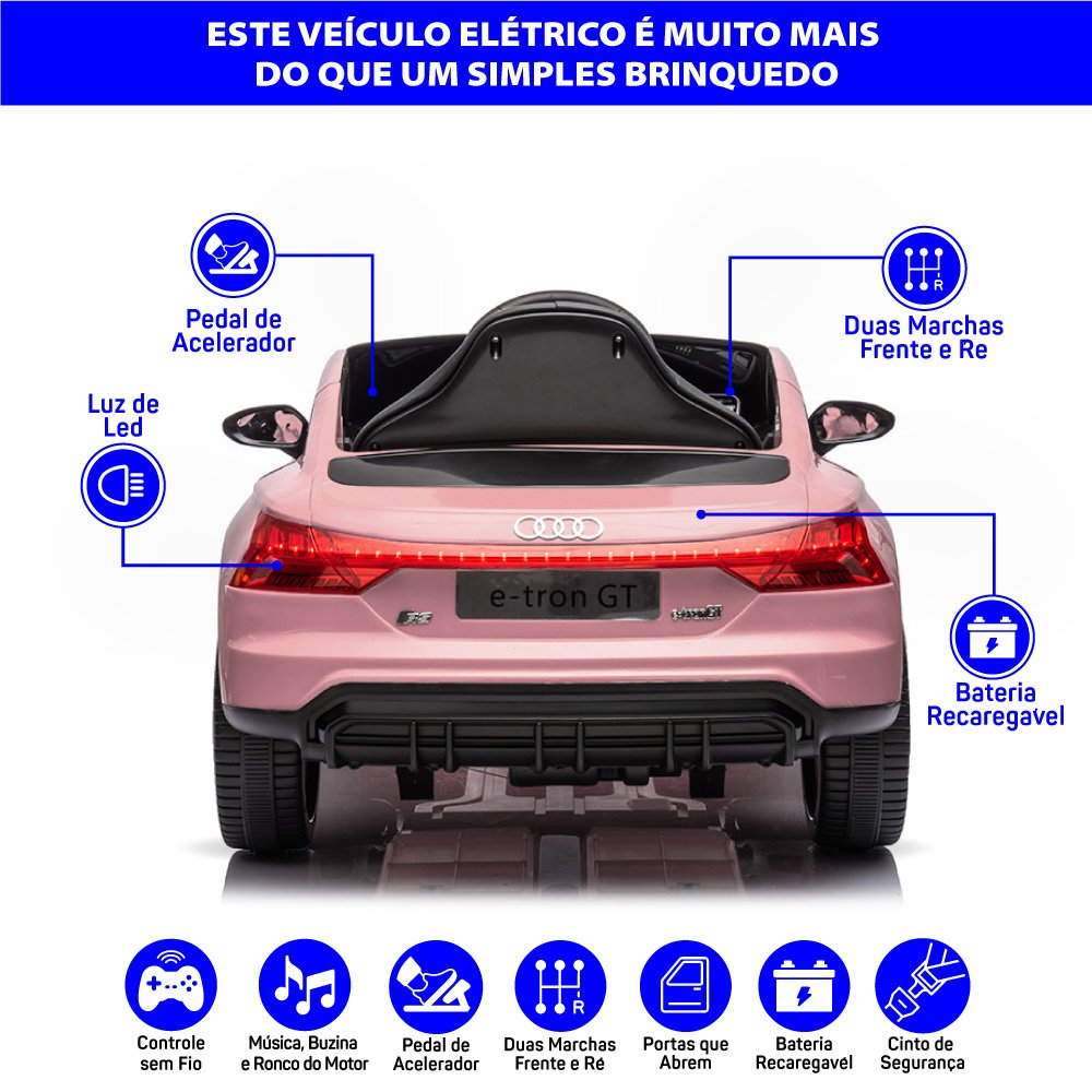 Carro Elétrico Infantil com Controle Remoto 12v Audi E-tron Sportback Rosa Música Luz de Led e Carre - 3