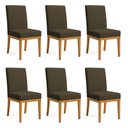 Ver imagem 1 de Kit 6 Cadeiras de Jantar Brisa Linho Marrom Café Base de Madeira - Pallazio