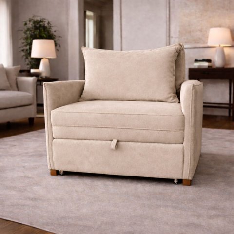 Poltrona Cama Mônica Suede Decorativa Confortável Moderna Sala Quarto Recepção