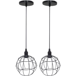 2 Pendentes Aramado Globo Luminária Lustre Luxo Teto Retrô Vintage Preto Agp Ilumini Industrial
