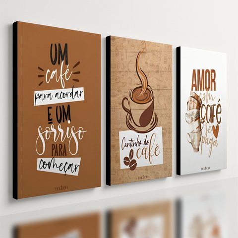 Kit 3 Quadro Decorativo Cantinho do Café Copa Cozinha Marrom Qualidade Premium 28x20cm