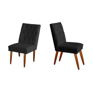 Jogo 02 Cadeiras de Jantar Estofada Cozinha Paris Suede Preto Eli Móveis