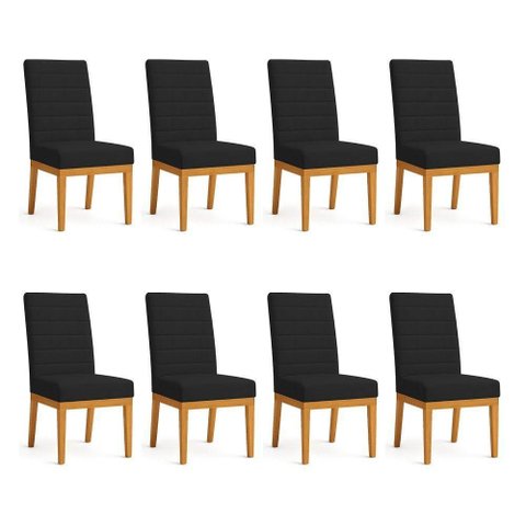 Kit 8 Cadeiras de Jantar Solana Veludo Base de Madeira - Pallazio Cor Preto