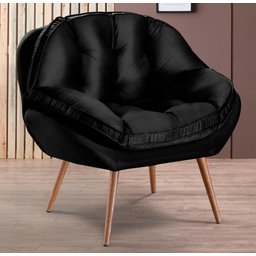 Poltrona Decorativa Almofadada com Pé Palito Veludo Dallas Preto - Sofá Casa - 1